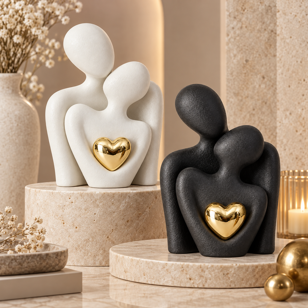 Figura Decorativa Pareja Abstracta Cerámica Blanca o Negra
