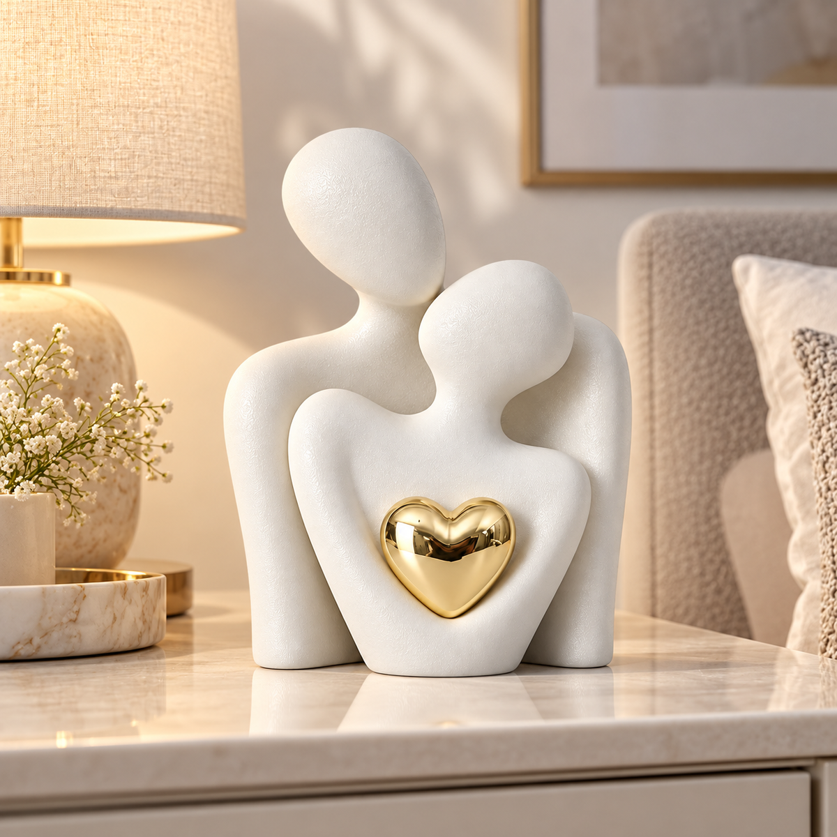 Figura Decorativa Pareja Abstracta Cerámica Blanca o Negra