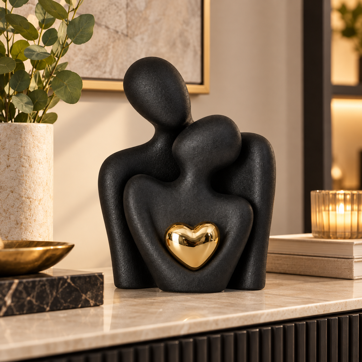 Figura Decorativa Pareja Abstracta Cerámica Blanca o Negra