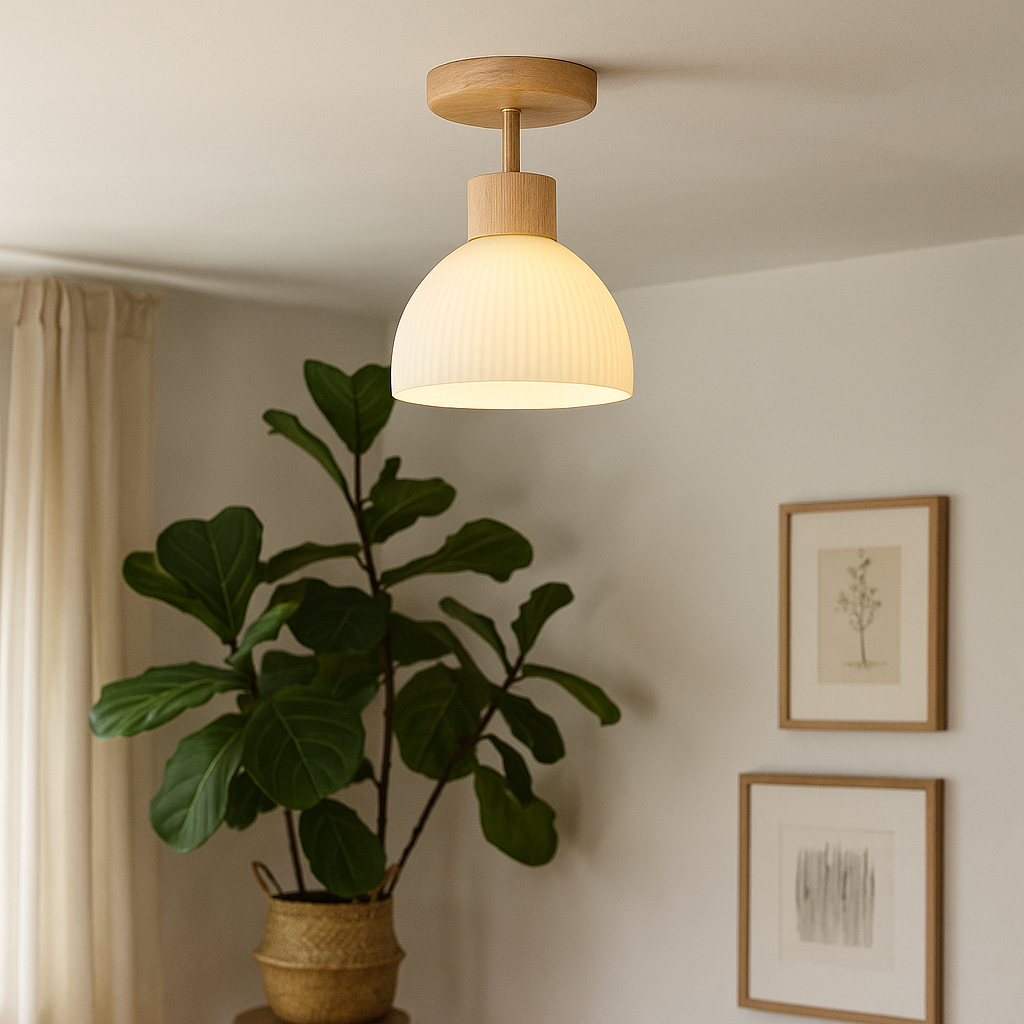 Ailse Lámpara de Techo LED de Madera Natural y Vidrio