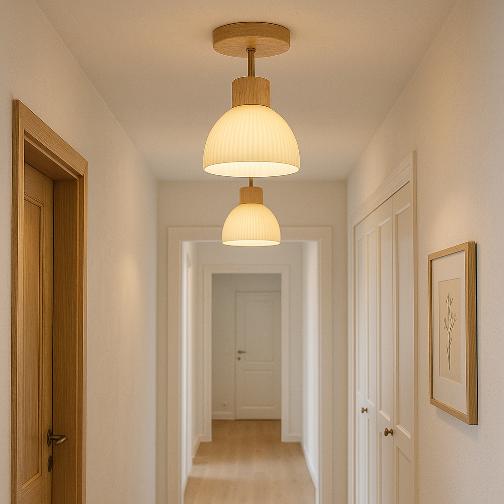 Ailse Lámpara de Techo LED de Madera Natural y Vidrio