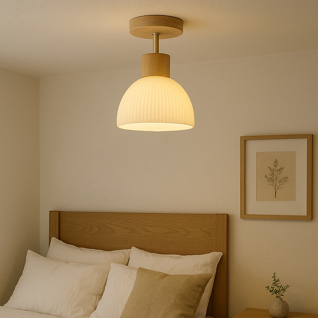 Ailse Lámpara de Techo LED de Madera Natural y Vidrio