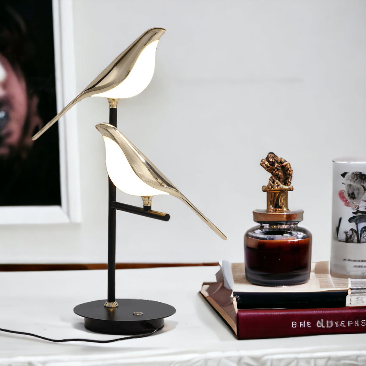 Birdlight Lámpara de Mesa LED con Dos Pájaros Dorados