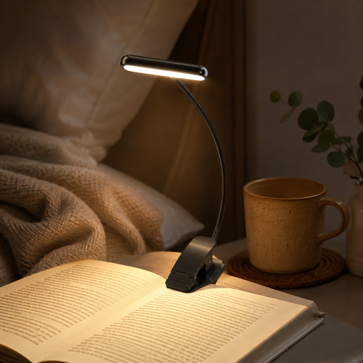 Luz de Lectura con Pinza LED Recargable USB, Cuello Flexible