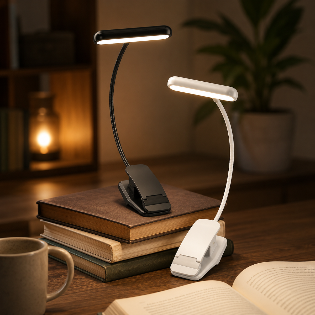 Luz de Lectura con Pinza LED Recargable USB, Cuello Flexible