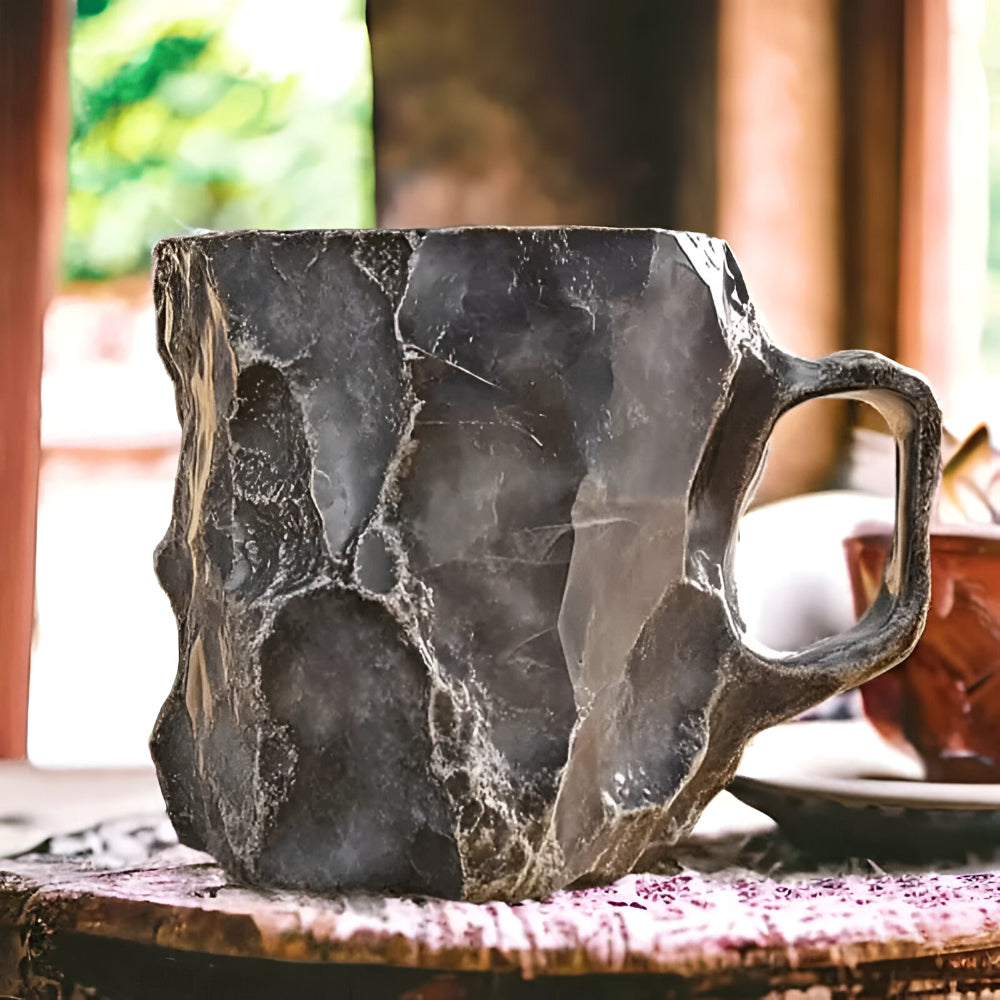 Taza de Café Decorativa Efecto Piedra de Cerámica Artesanal