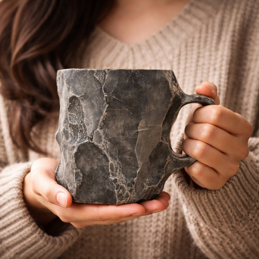 Taza de Café Decorativa Efecto Piedra de Cerámica Artesanal