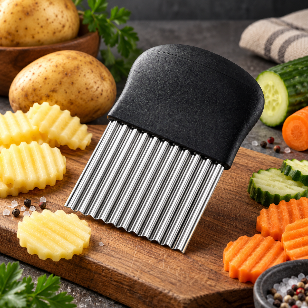 Cuchillo Ondulado Inoxidable para Patatas, Verduras y Queso