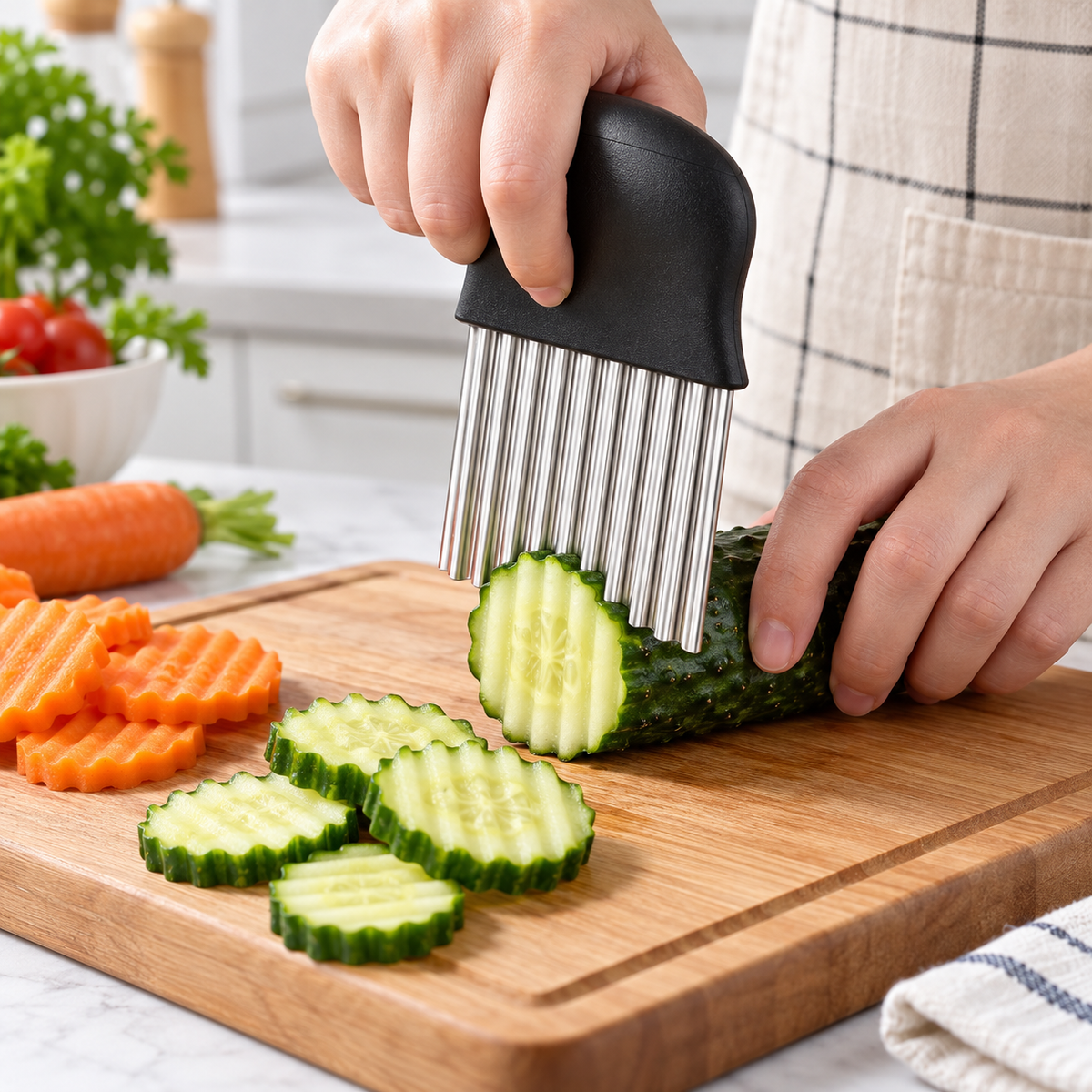 Cuchillo Ondulado Inoxidable para Patatas, Verduras y Queso