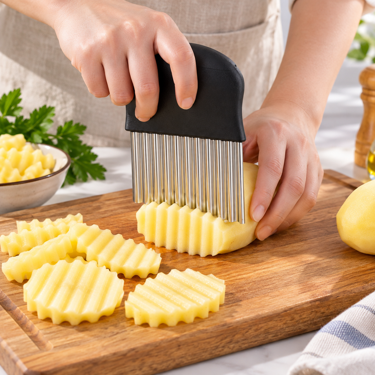 Cuchillo Ondulado Inoxidable para Patatas, Verduras y Queso