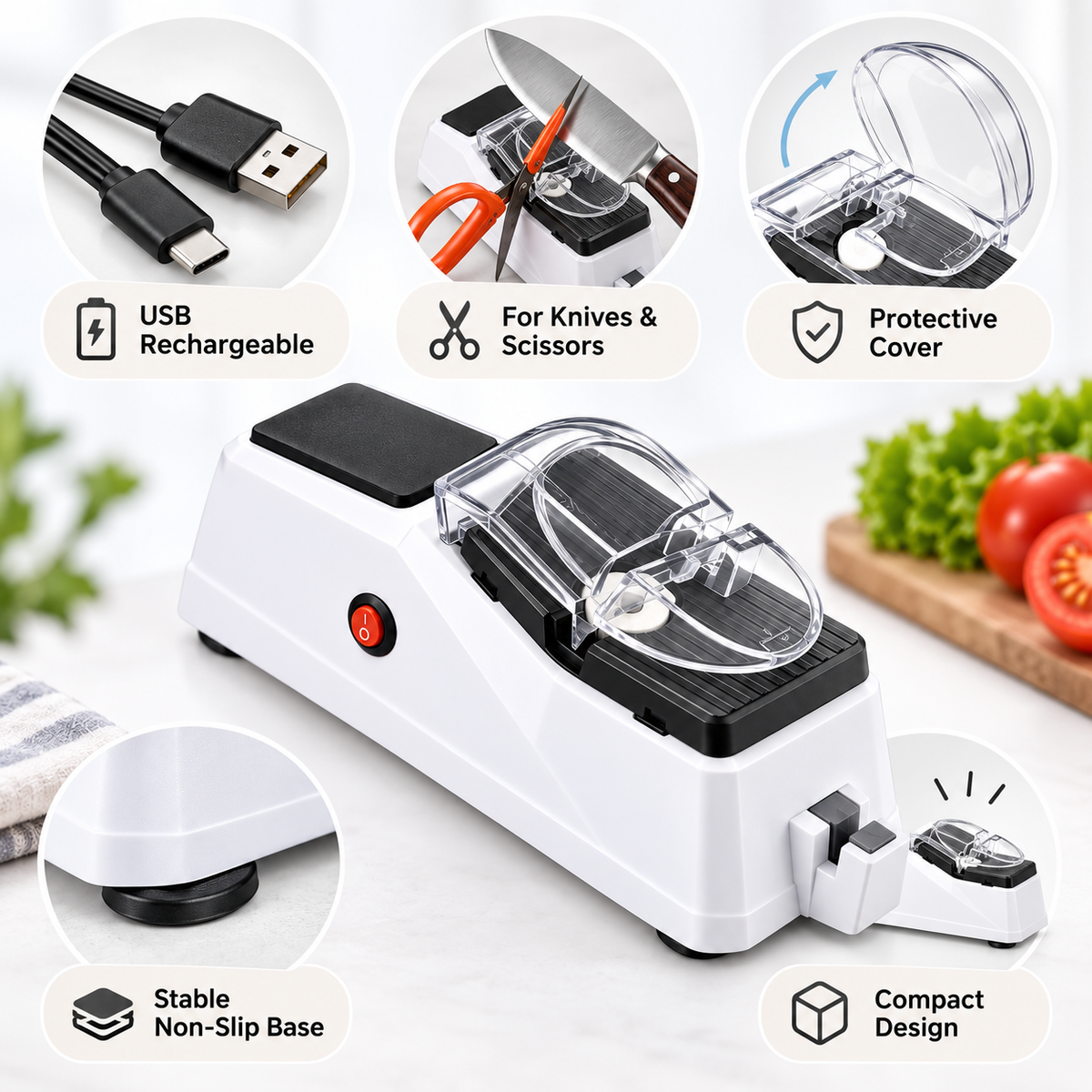 Afilador Eléctrico de Cuchillos Compacto Recargable por USB