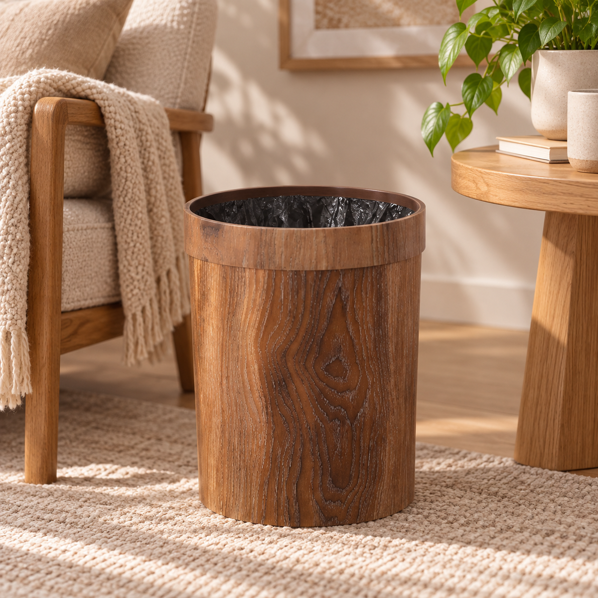 Cubo de Basura de Madera Compacto con Tapa, Estilo Minimal