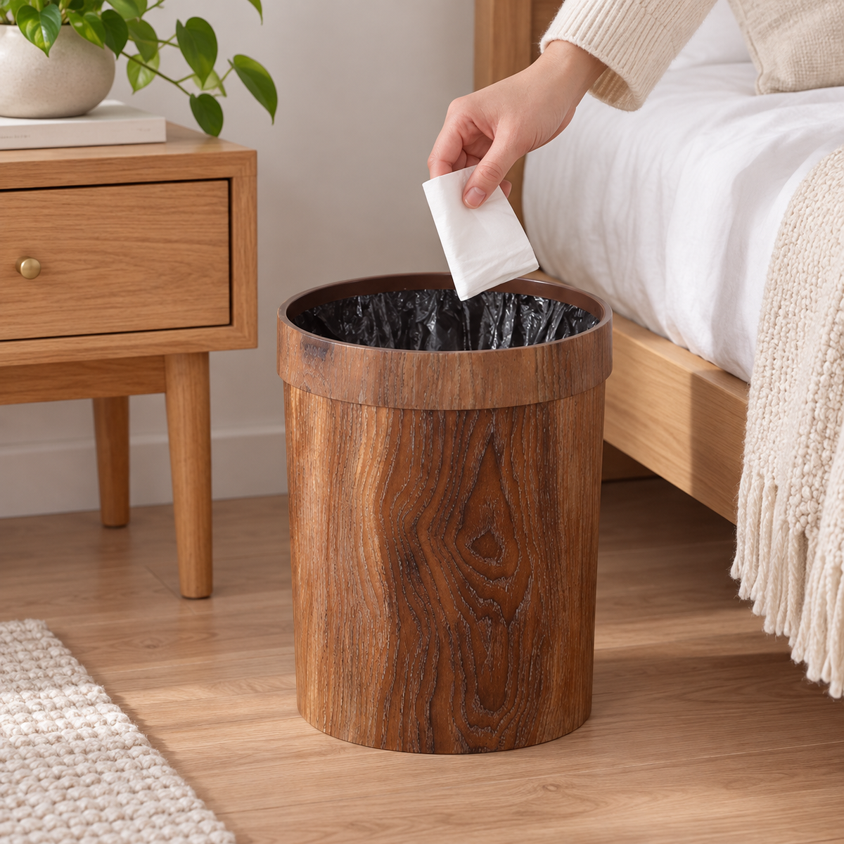 Cubo de Basura de Madera Compacto con Tapa, Estilo Minimal