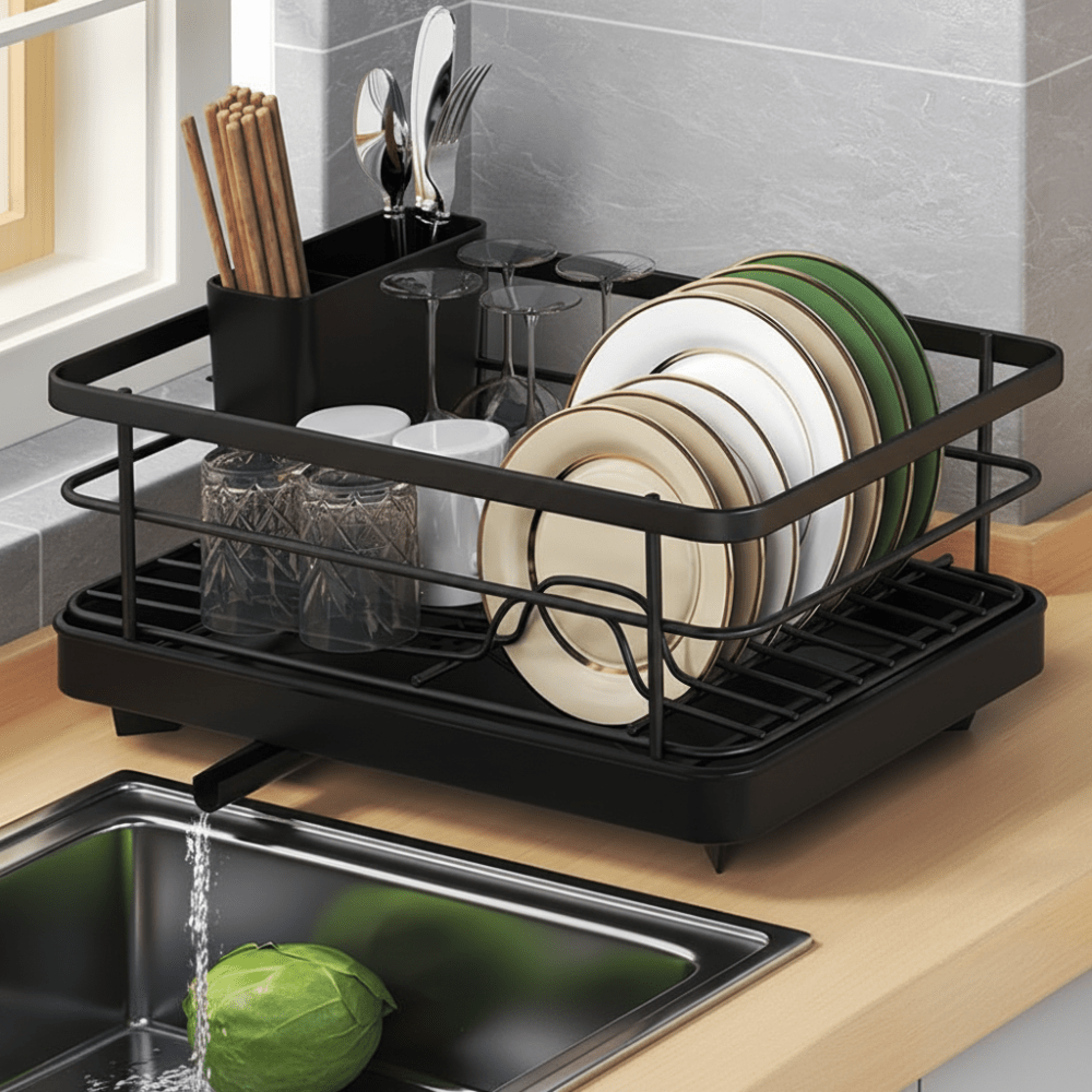 Escurreplatos de Acero Inoxidable Compacto con Bandeja