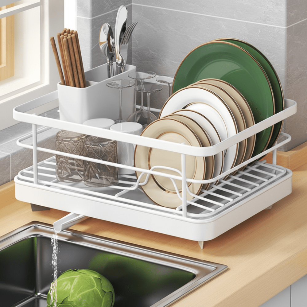 Escurreplatos de Acero Inoxidable Compacto con Bandeja