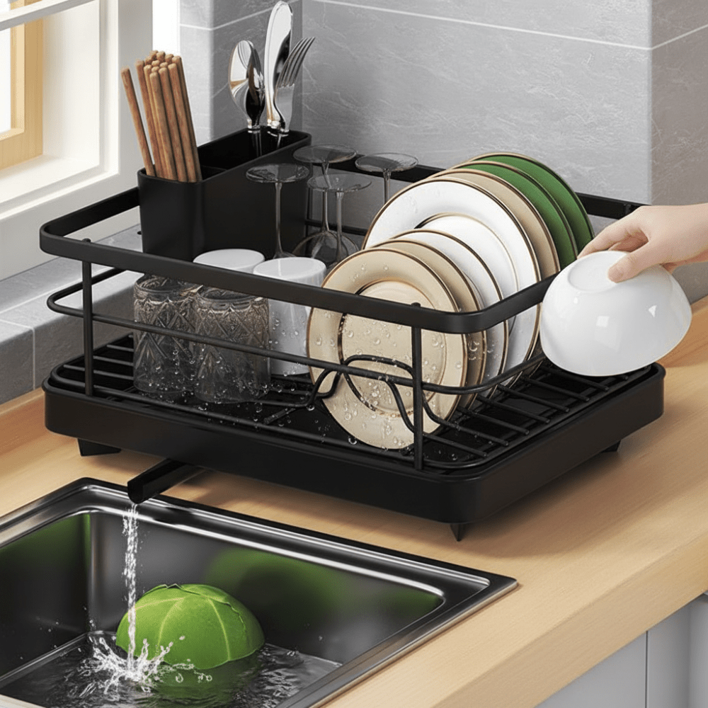 Escurreplatos de Acero Inoxidable Compacto con Bandeja