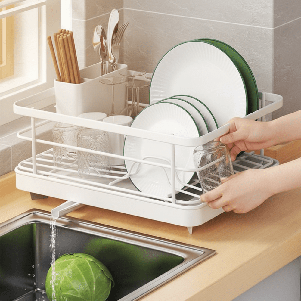 Escurreplatos de Acero Inoxidable Compacto con Bandeja