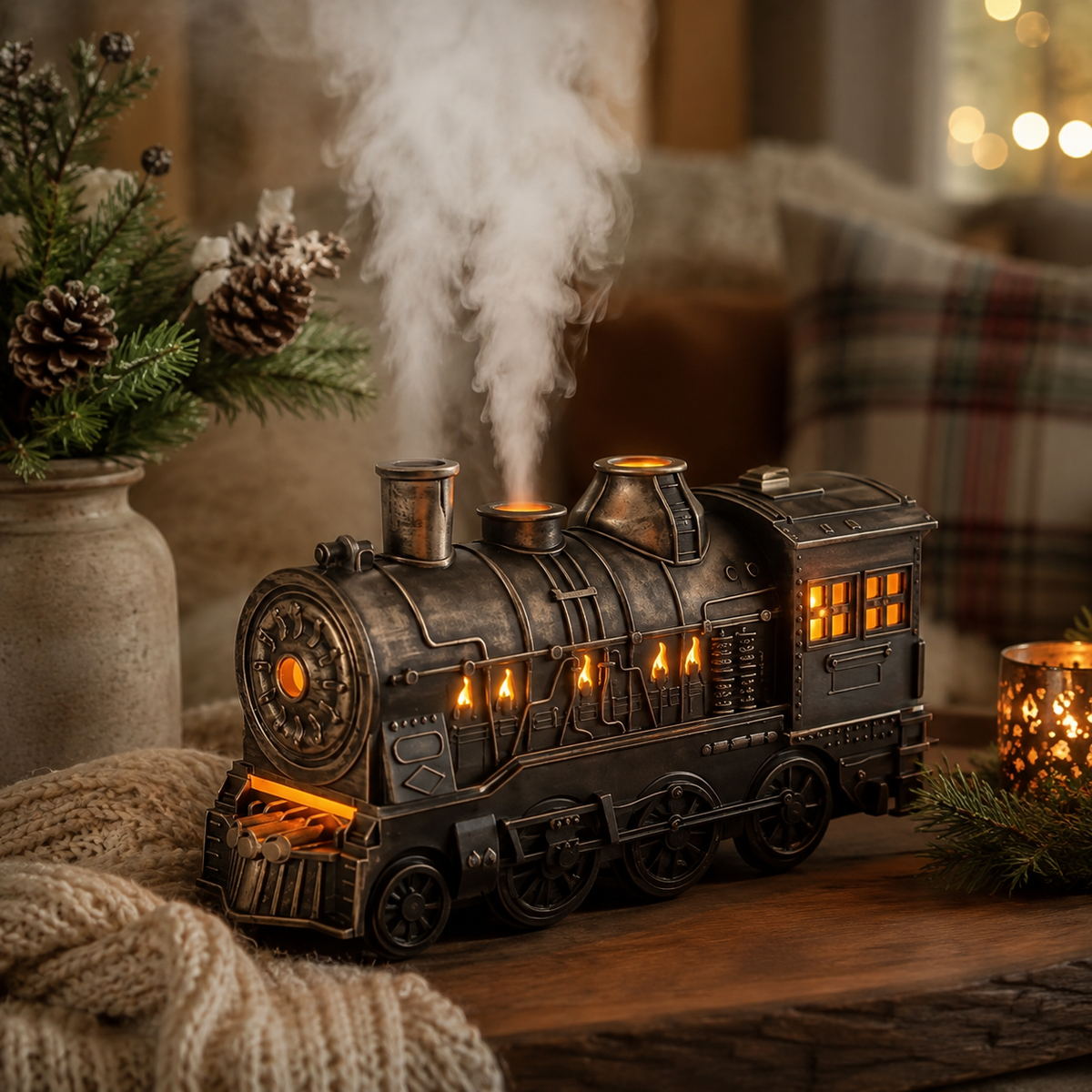 Humidificador Locomotora de Vapor Vintage con Bruma Continua