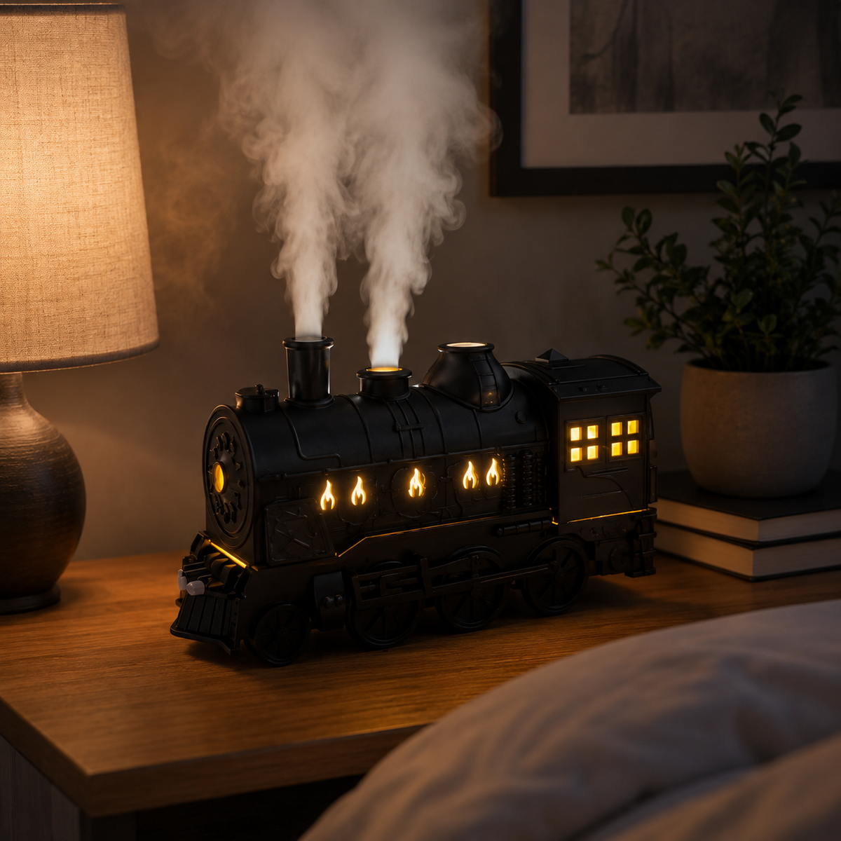 Humidificador Locomotora de Vapor Vintage con Bruma Continua