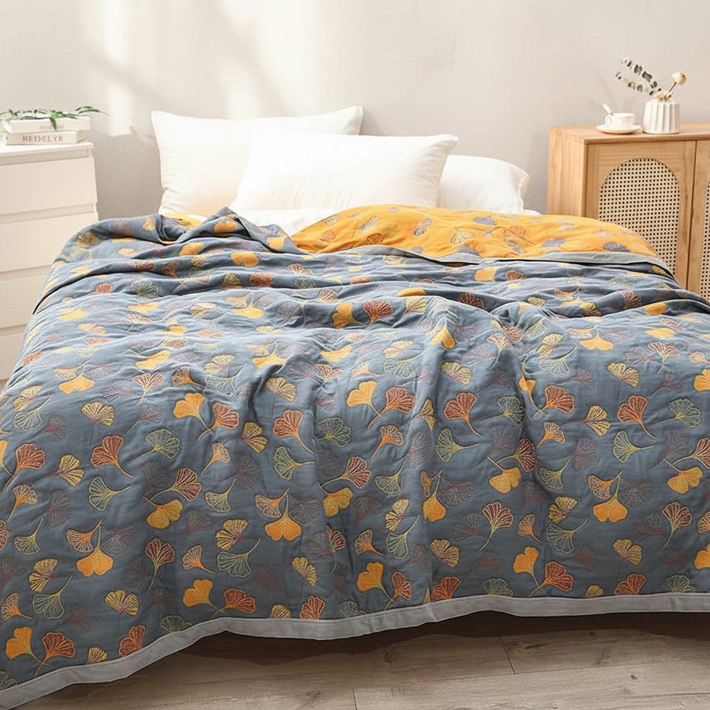 Manta Reversible con Estampado de Hojas Grande 230 x 250 cm