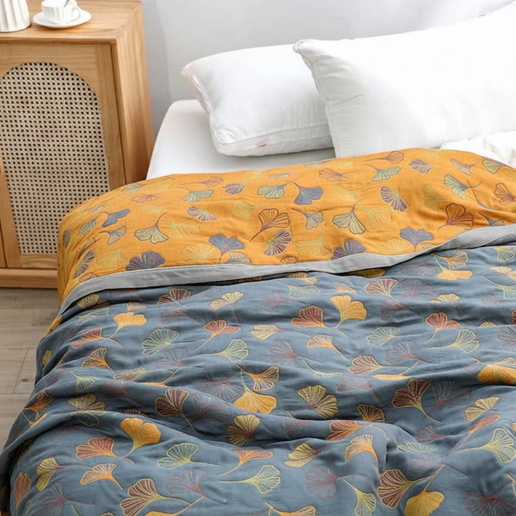 Manta Reversible con Estampado de Hojas Grande 230 x 250 cm