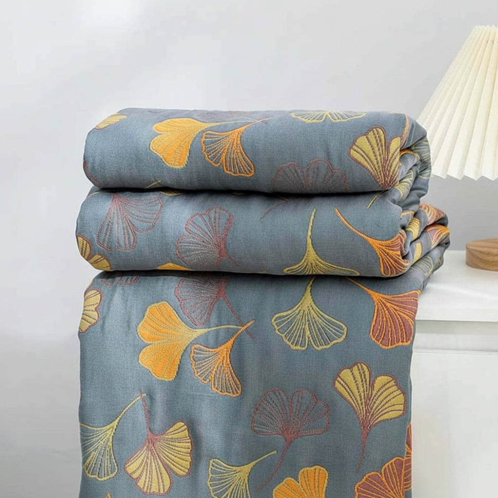 Manta Reversible con Estampado de Hojas Grande 230 x 250 cm