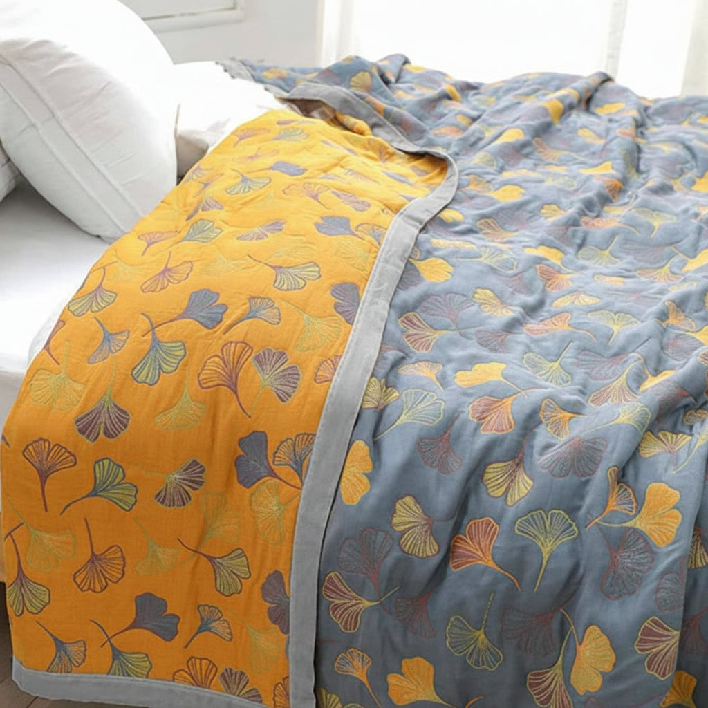 Manta Reversible con Estampado de Hojas Grande 230 x 250 cm