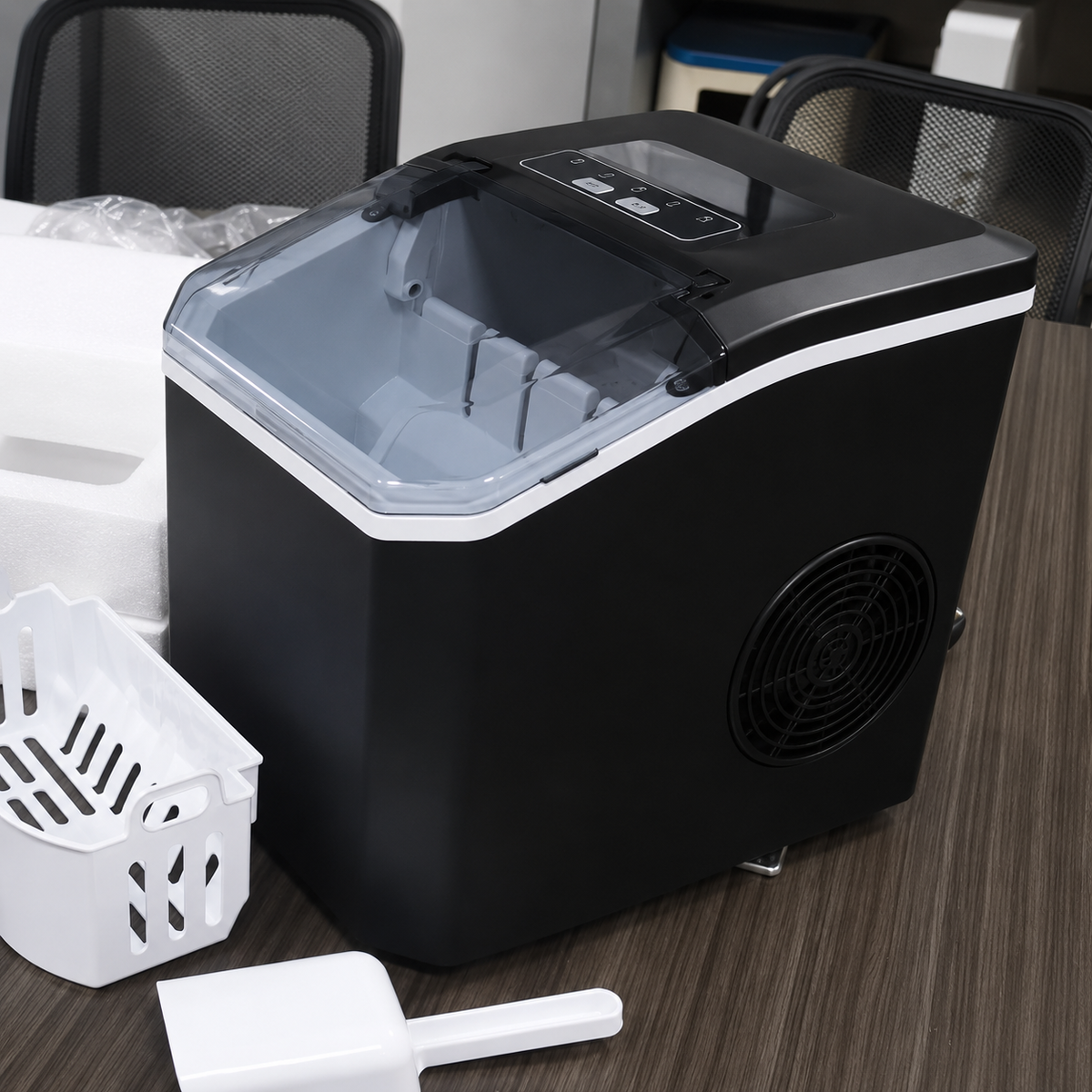 Máquina de Hielo Portátil de Encimera Cubitos Bala, Negra