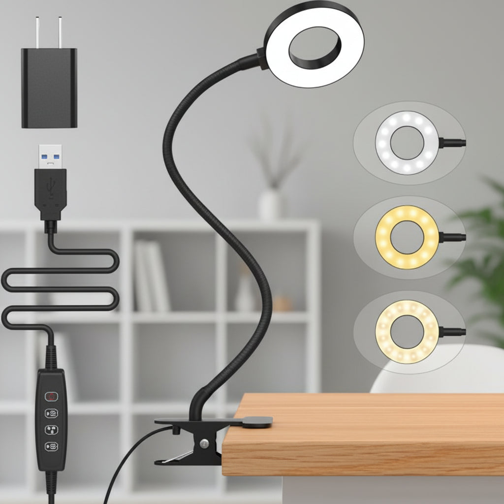 Lámpara de Escritorio con Pinza LED Flexible 3 Tonos de Luz