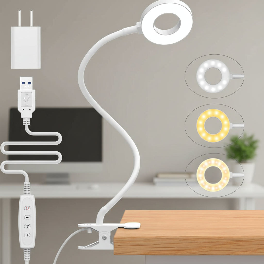 Lámpara de Escritorio con Pinza LED Flexible 3 Tonos de Luz