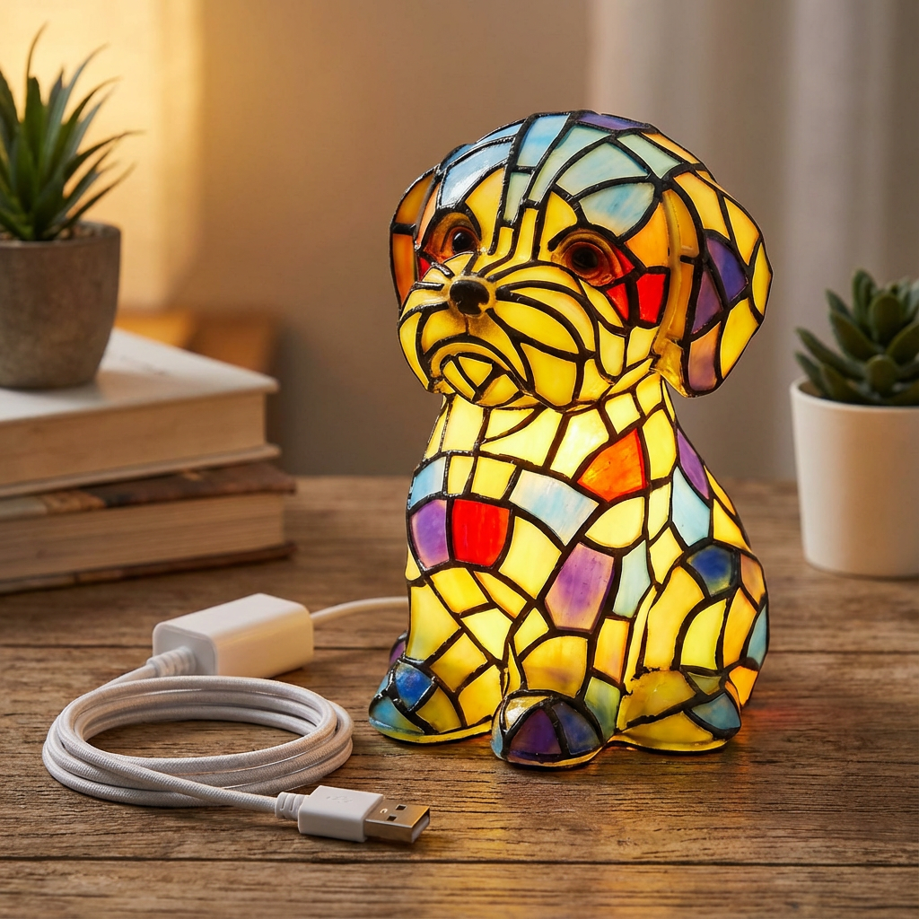 Lámpara de Mesa con Figura de Resina y Luz Ambiental Cálida