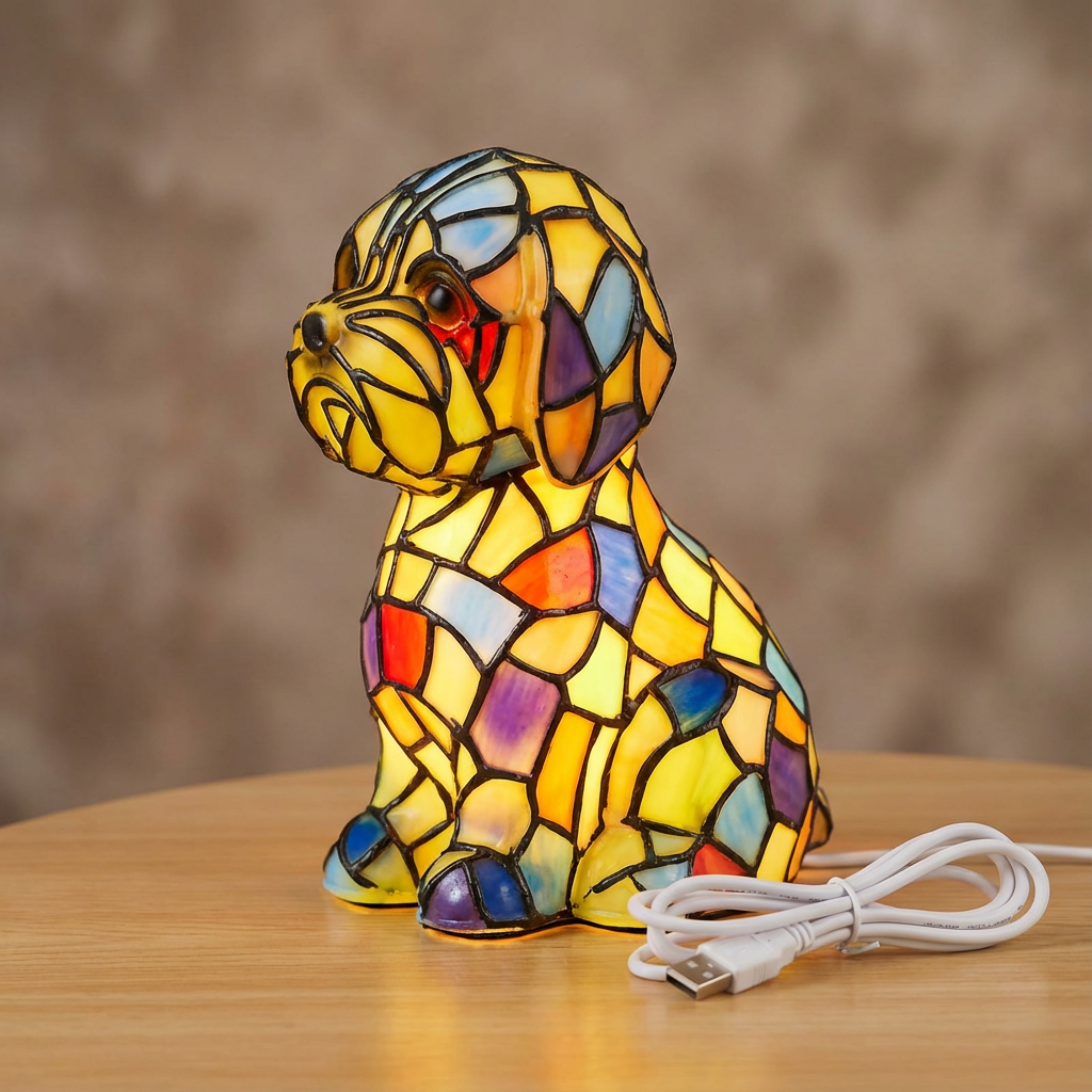 Lámpara de Mesa con Figura de Resina y Luz Ambiental Cálida