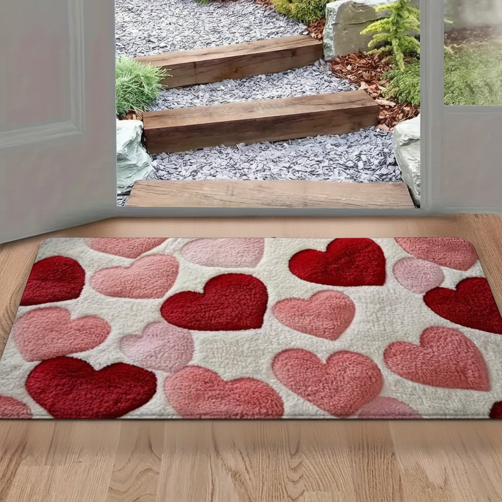 Felpudo de Entrada con Corazones Antideslizante y Lavable