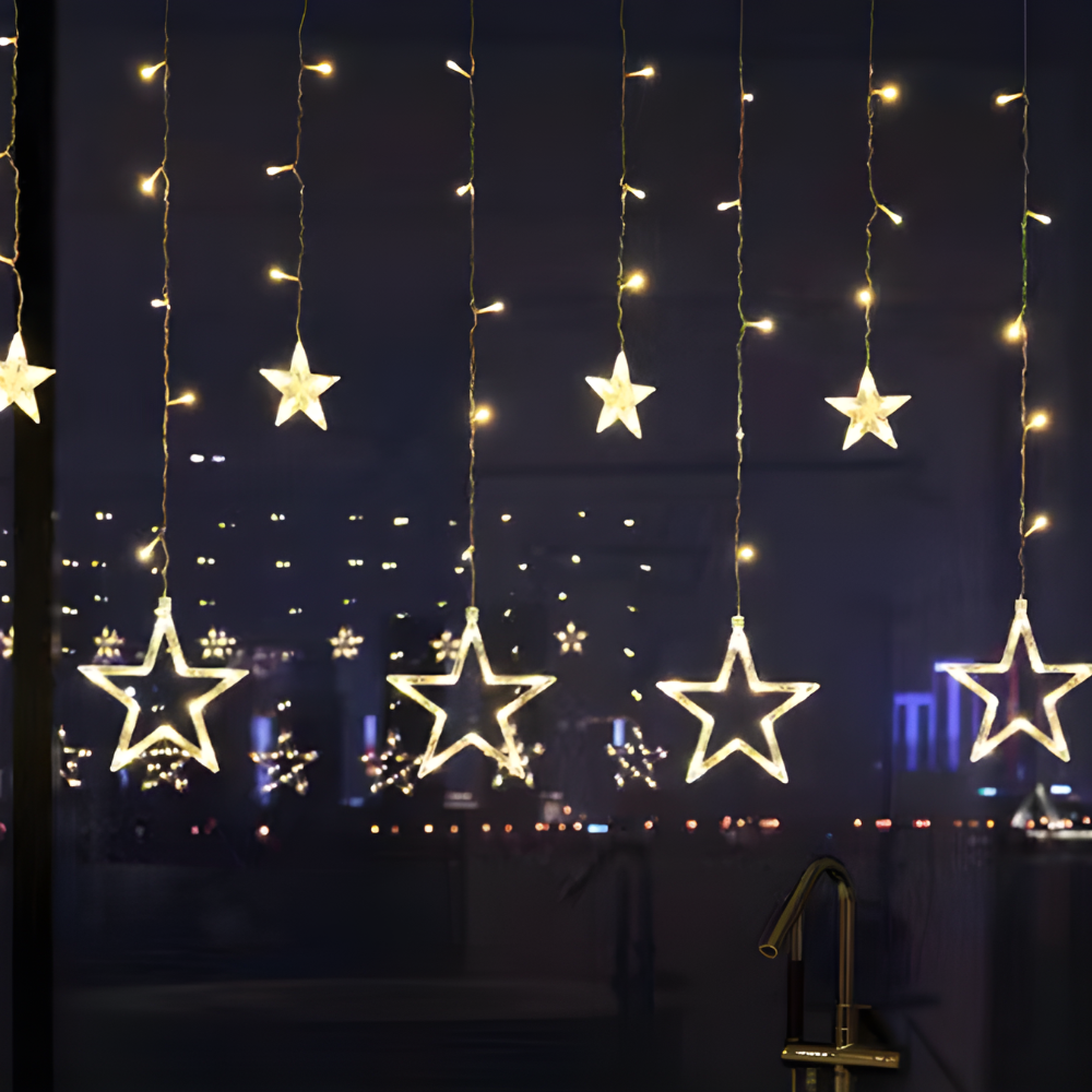 Cortina de Luces LED con Estrellas Blanco Cálido a Pilas