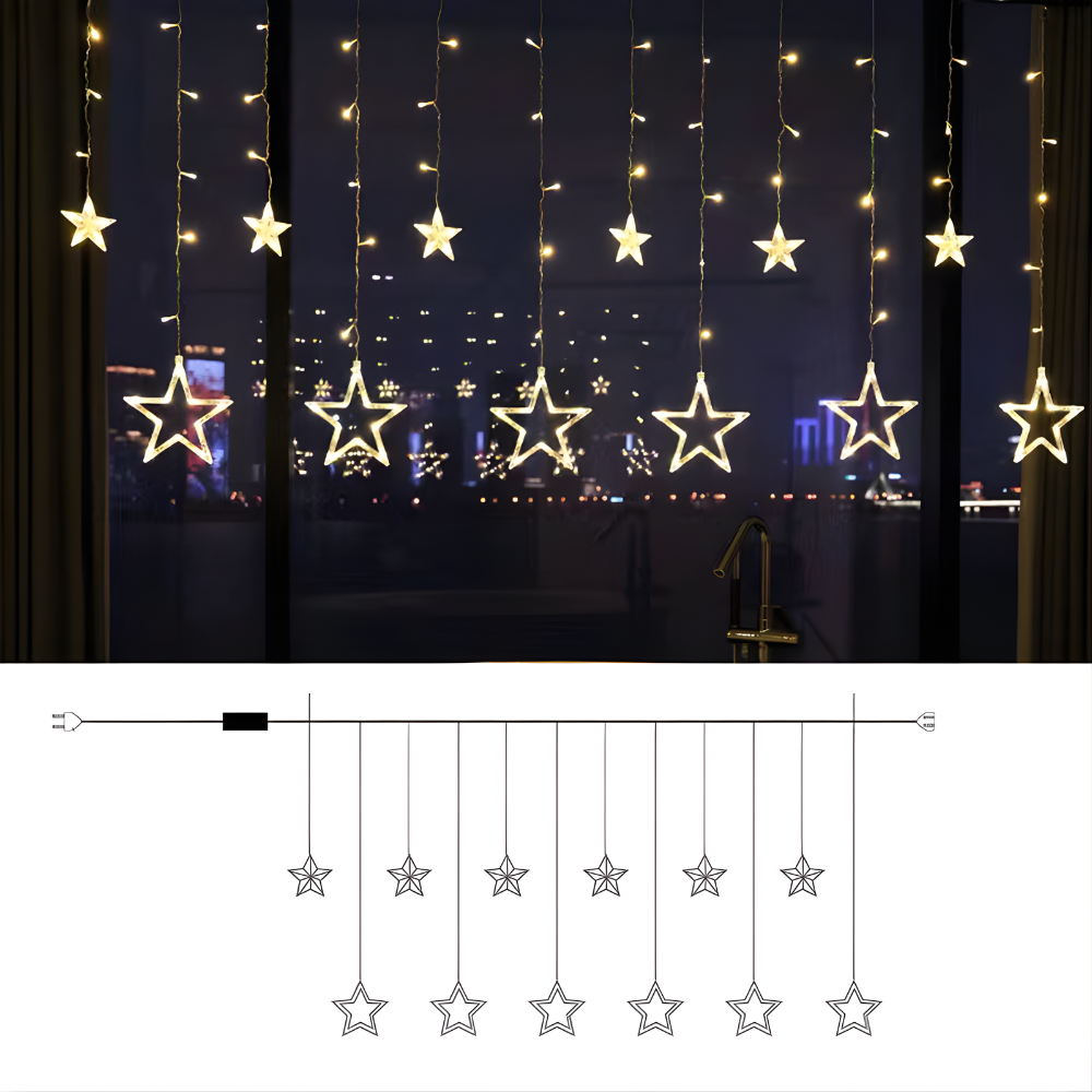 Cortina de Luces LED con Estrellas Blanco Cálido a Pilas
