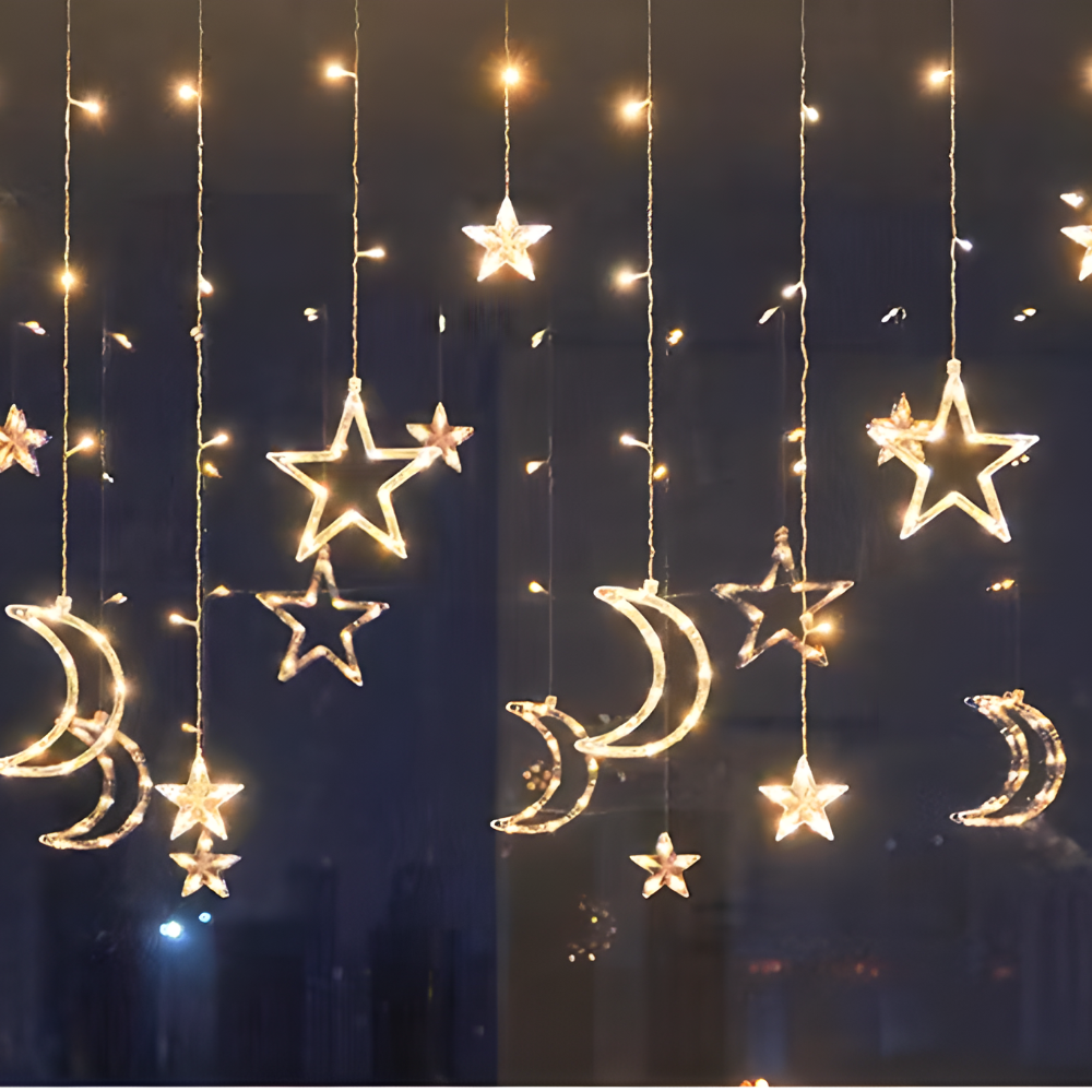 Cortina de Luces LED con Estrellas Blanco Cálido a Pilas