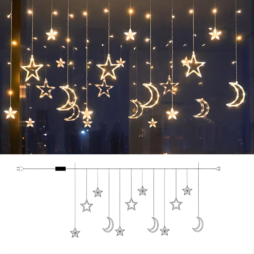 Cortina de Luces LED con Estrellas Blanco Cálido a Pilas