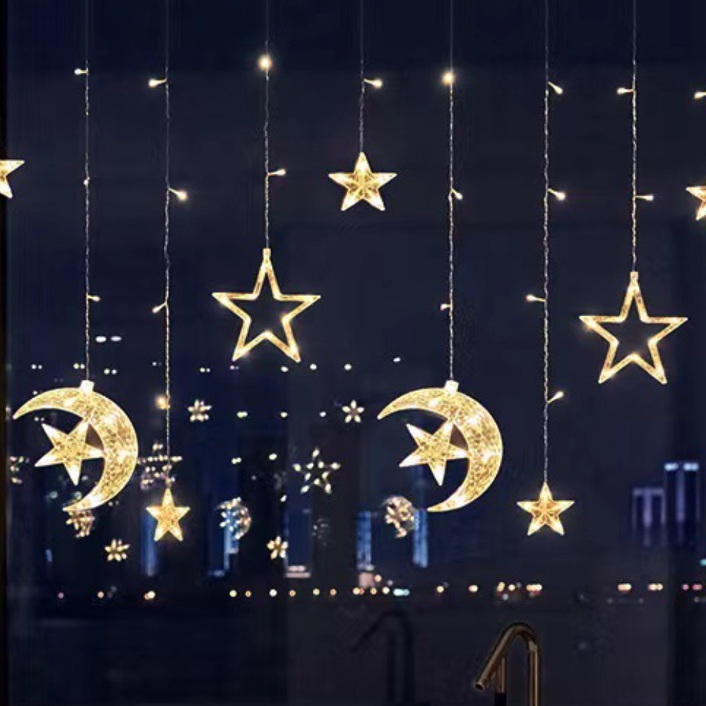 Cortina de Luces LED con Estrellas Blanco Cálido a Pilas
