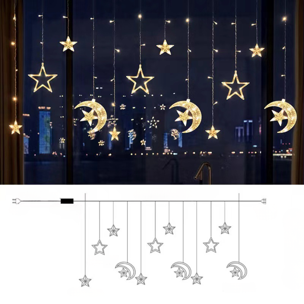 Cortina de Luces LED con Estrellas Blanco Cálido a Pilas