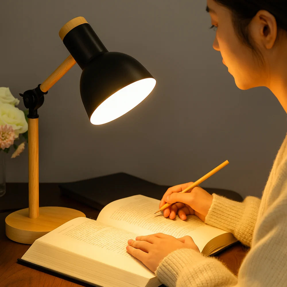 Lámpara de Escritorio de Madera Nórdica Ajustable LED