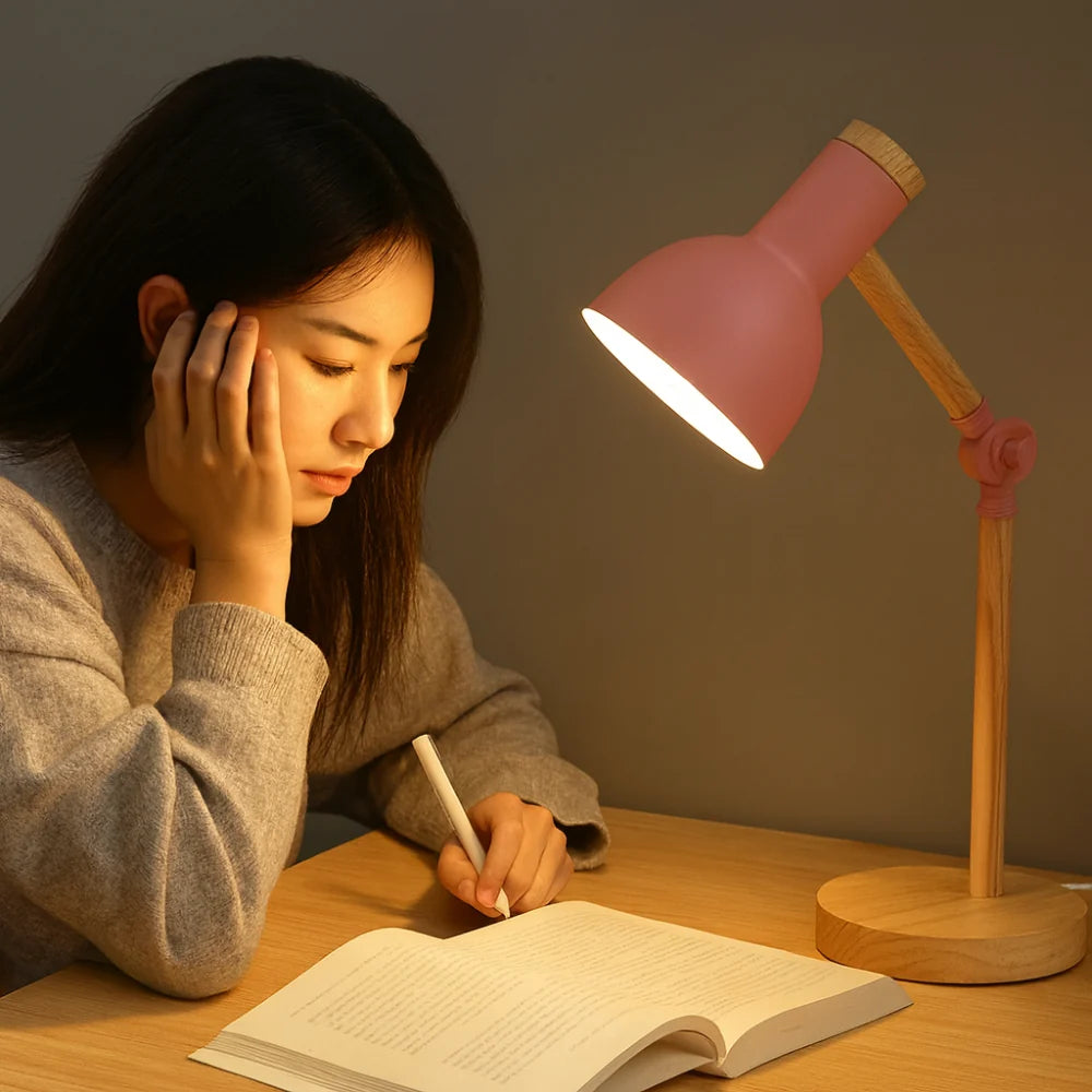 Lámpara de Escritorio de Madera Nórdica Ajustable LED