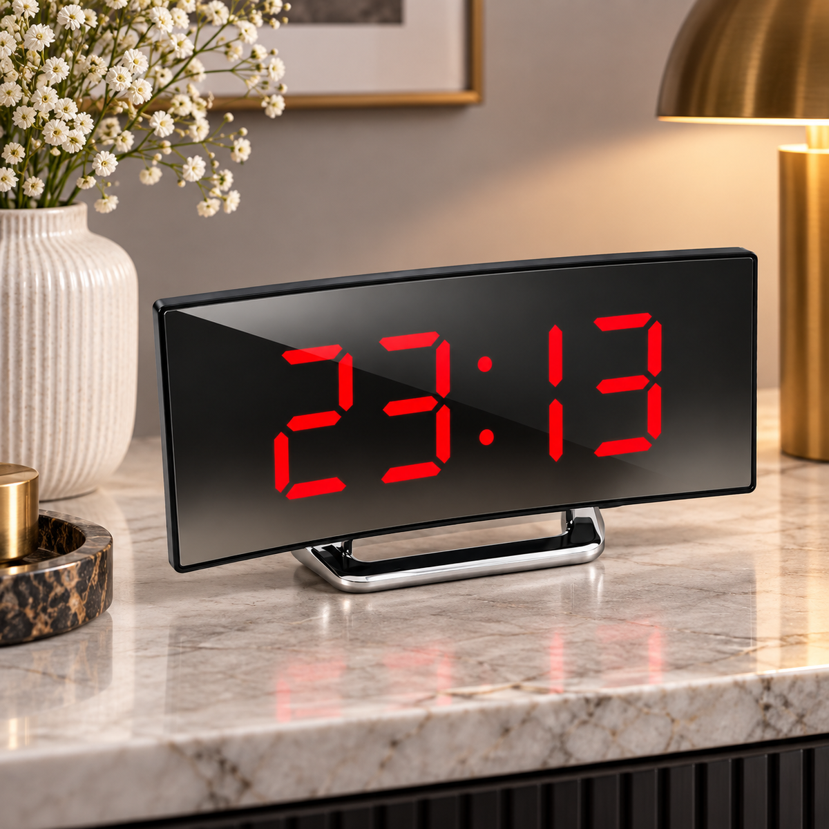 Reloj Despertador Digital con Pantalla Curva LED y Espejo