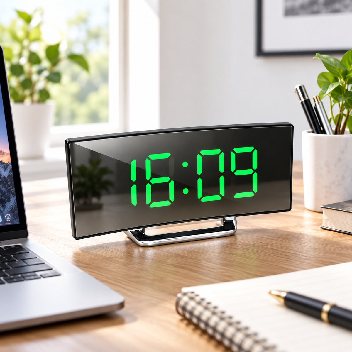 Reloj Despertador Digital con Pantalla Curva LED y Espejo