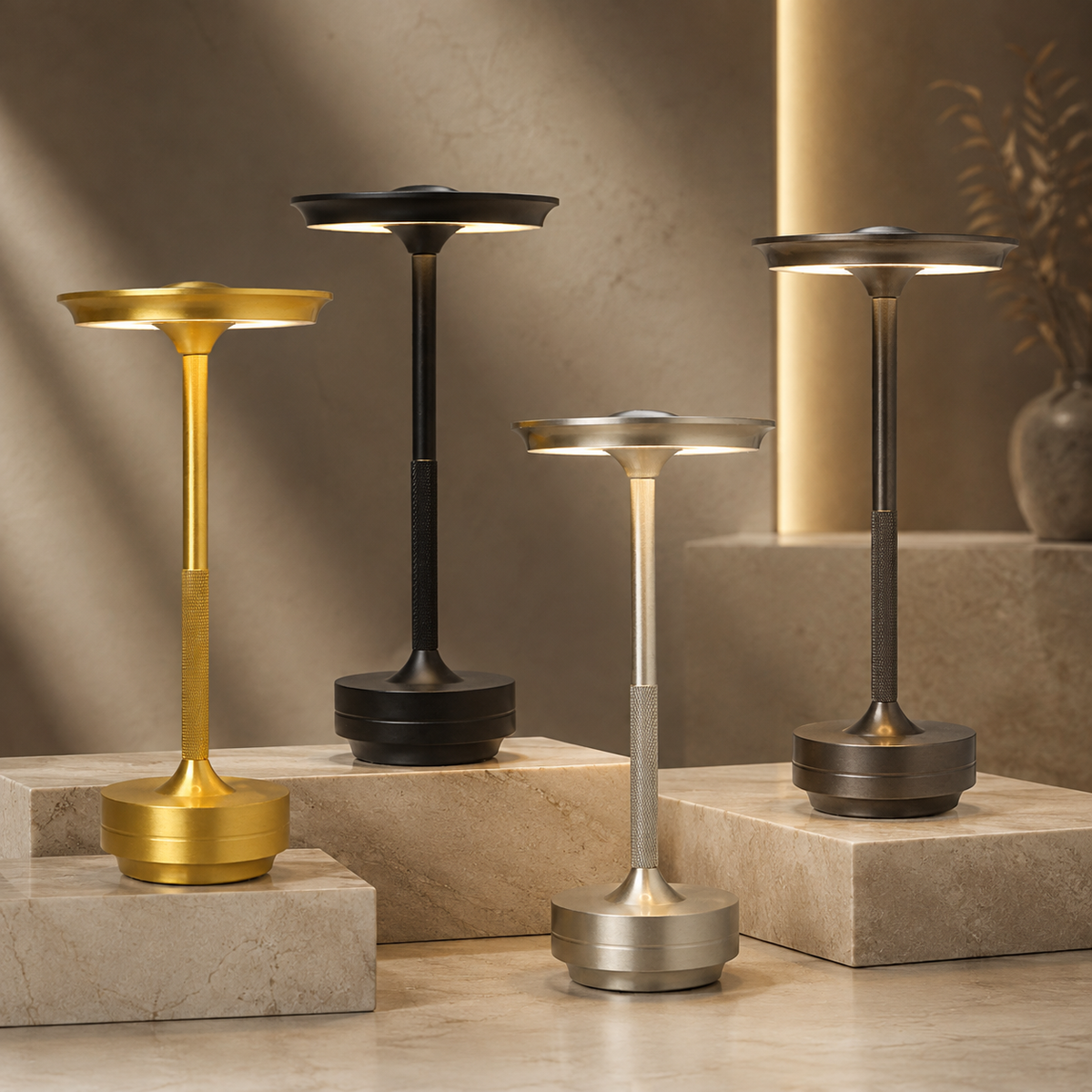 Lámpara de Mesa Inalámbrica Recargable de Metal Regulable