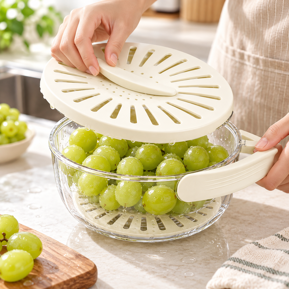 Escurridor de Cocina 2 en 1 con Cuenco para Frutas y Verdura