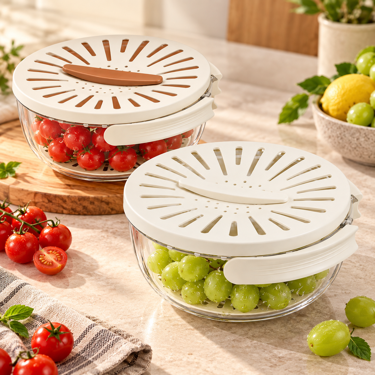 Escurridor de Cocina 2 en 1 con Cuenco para Frutas y Verdura