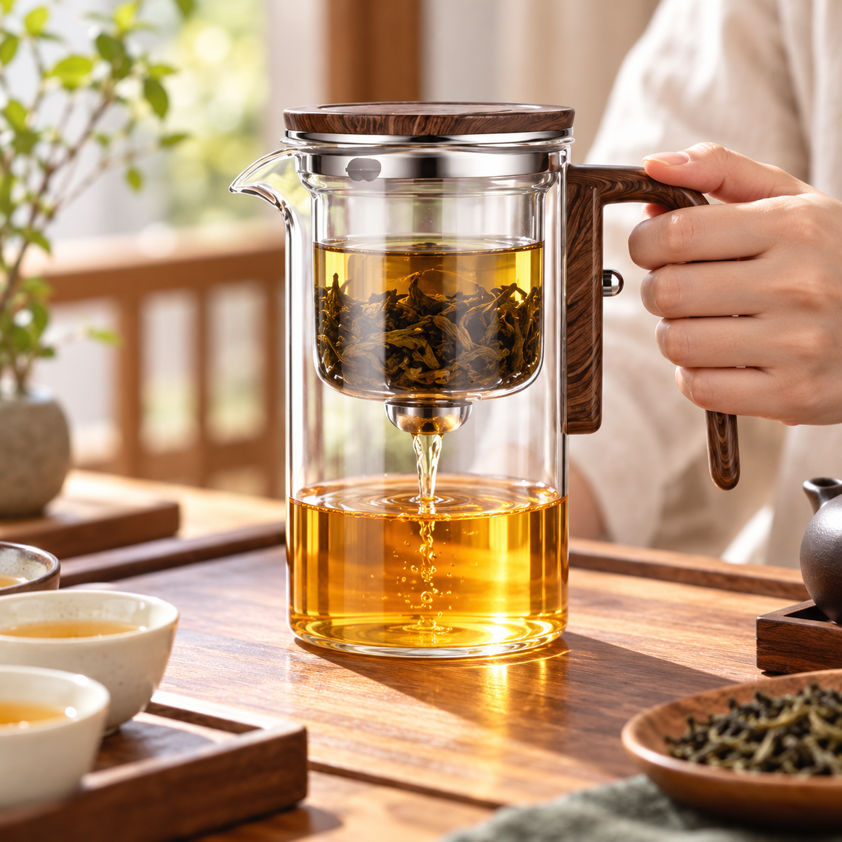 Tetera con Infusor de Vidrio para Té Frío y Caliente en Hoja