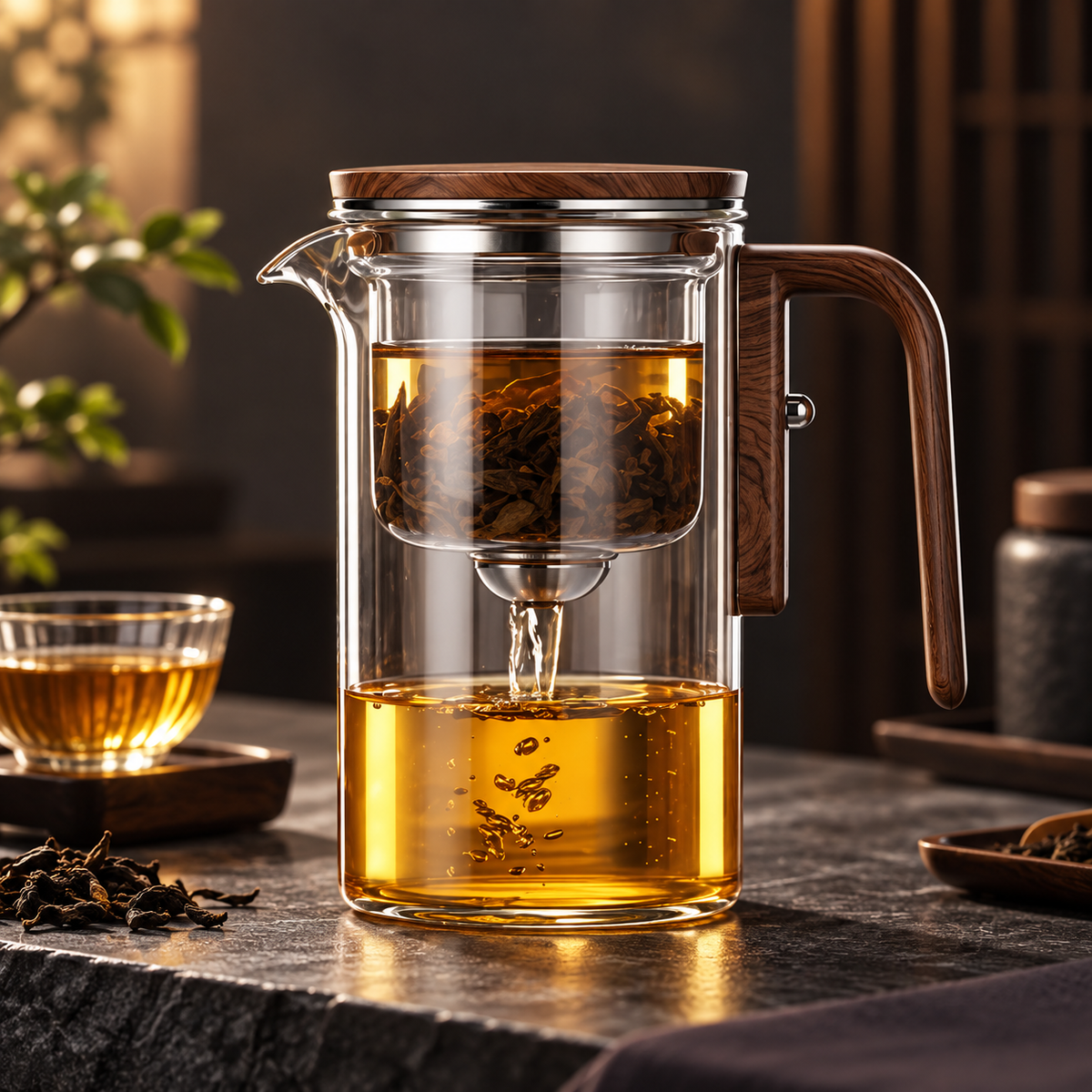 Tetera con Infusor de Vidrio para Té Frío y Caliente en Hoja