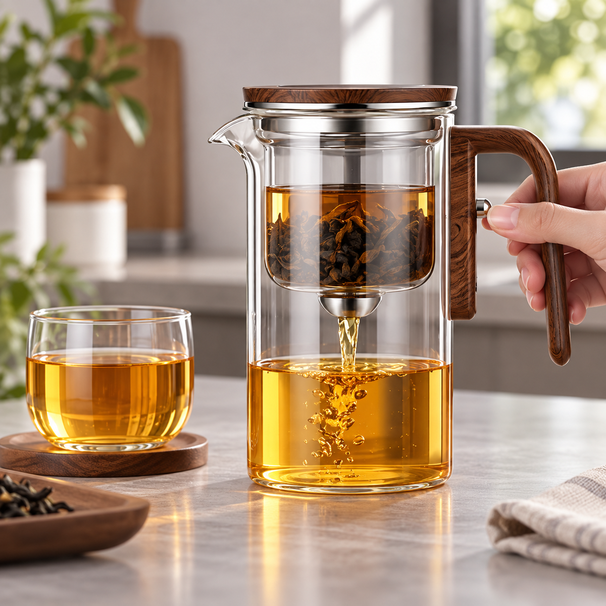 Tetera con Infusor de Vidrio para Té Frío y Caliente en Hoja