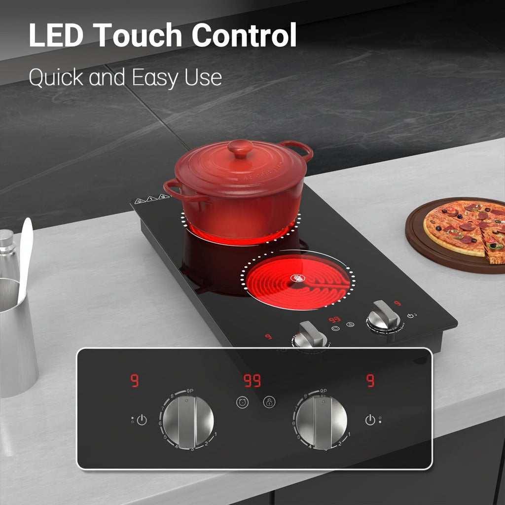 Cocina Eléctrica Portátil de Dos Fuegos con Mandos Compacta